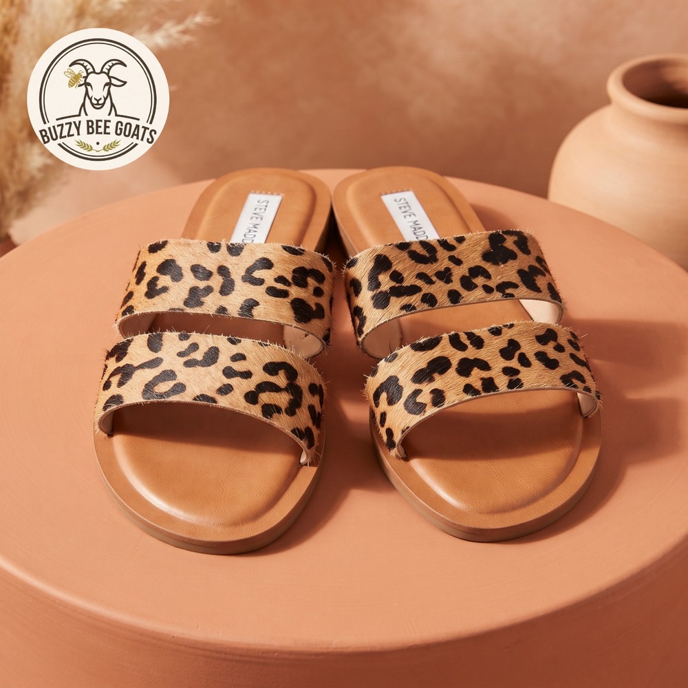 Steve Madden Calf Hair Leopard Print Slide Sandals Women's Sz 11